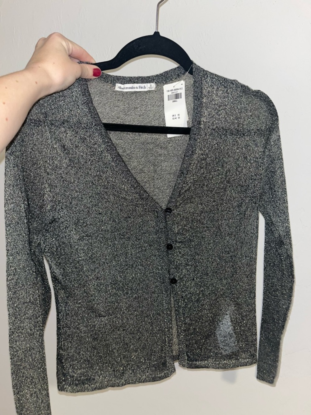 Abercrombie & Fitch Metallic Gray V-Neck Button Cardigan